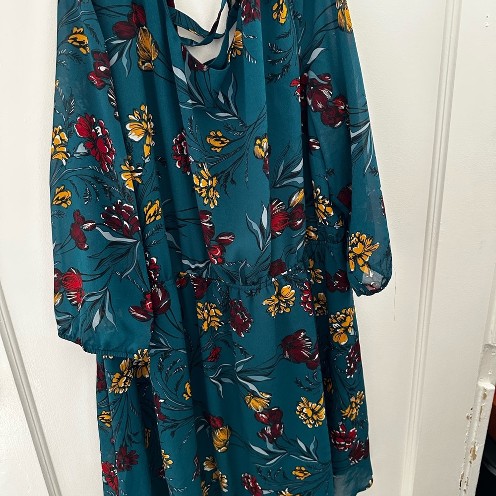 Maurices Teal Floral Long Sleeve Dress